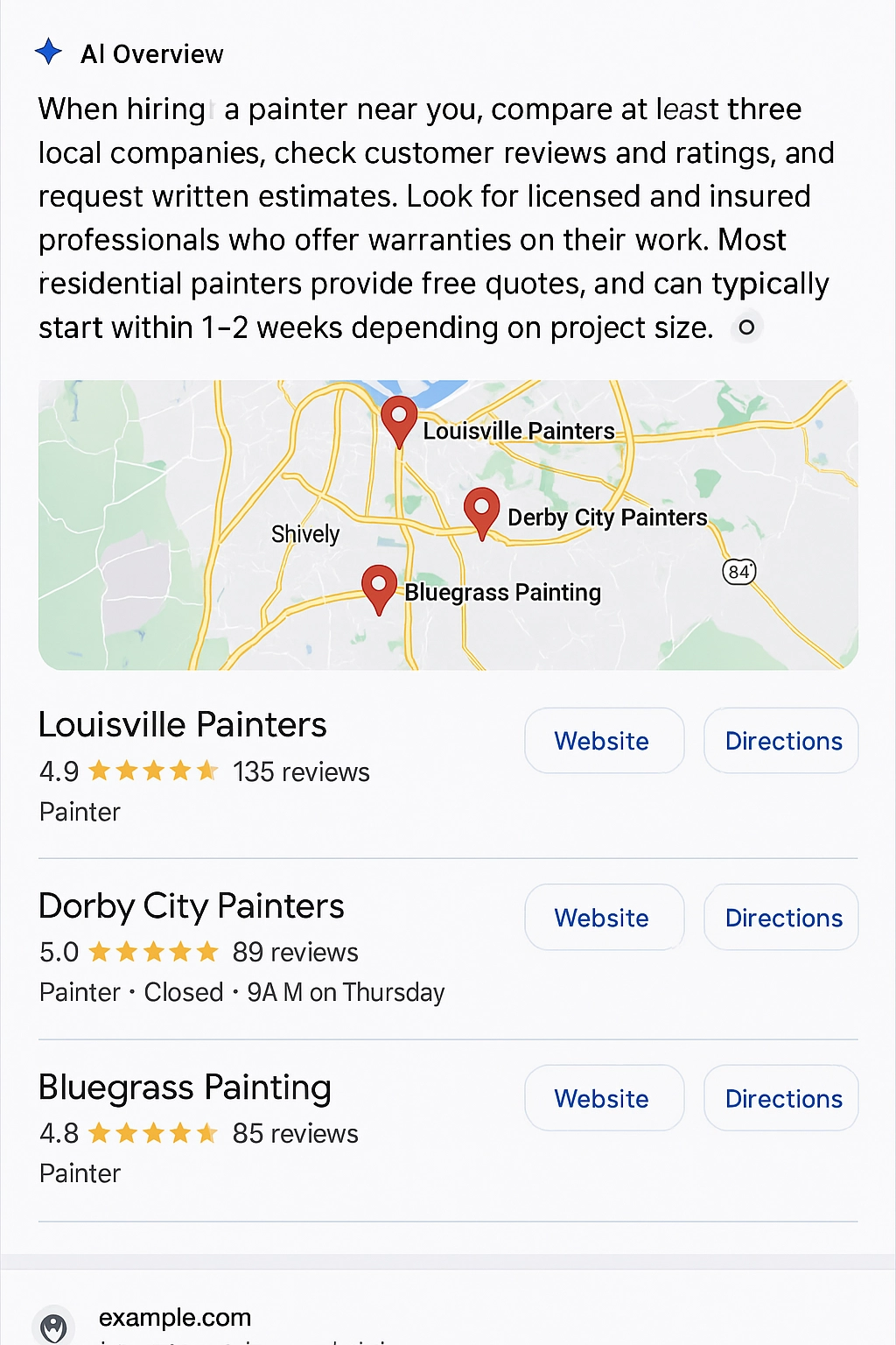 Google Search results for painters